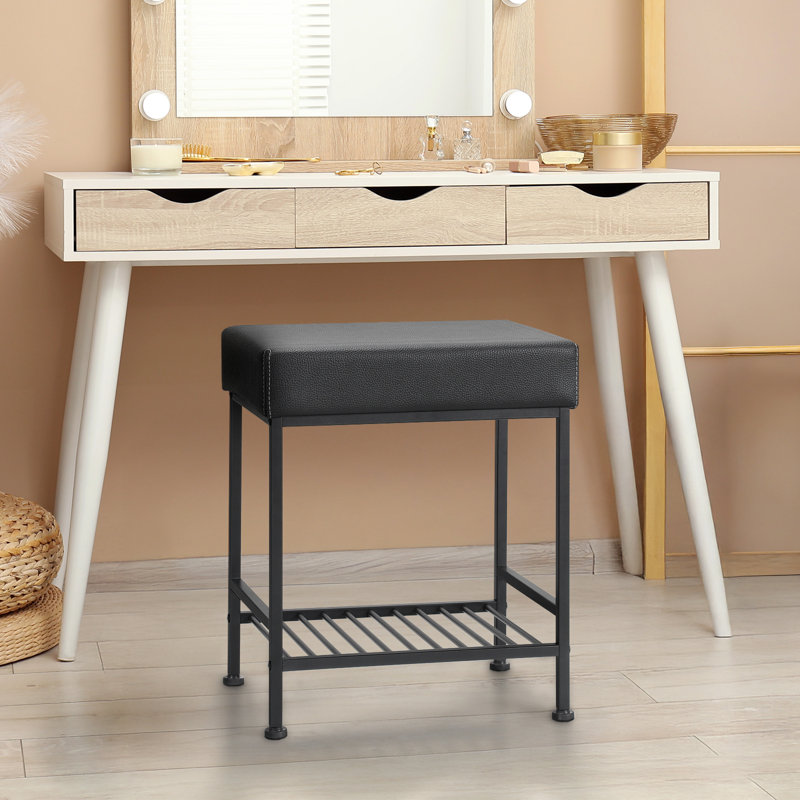 Tabouret carré en cuir, Noir