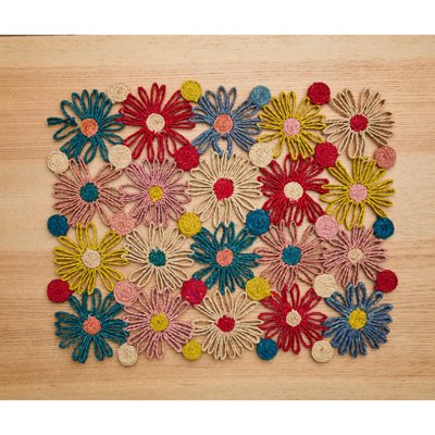 Fleur Handwoven Raffia Placemat – Crochet Flower Table Mat – Whimsical Dining Accent