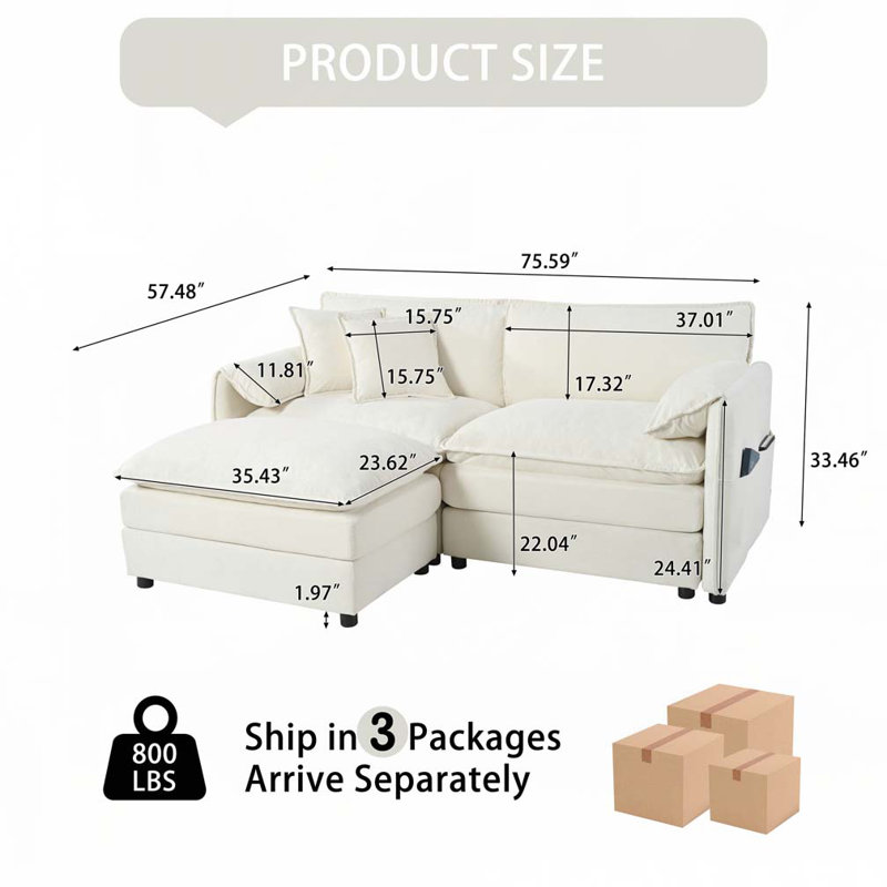 Canapé modulaire rembourré à assise profonde modulaire, Blanc