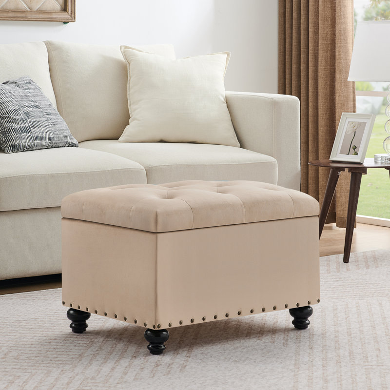 Repose-pieds rectangulaire avec rangement Dhiren, Velours kaki