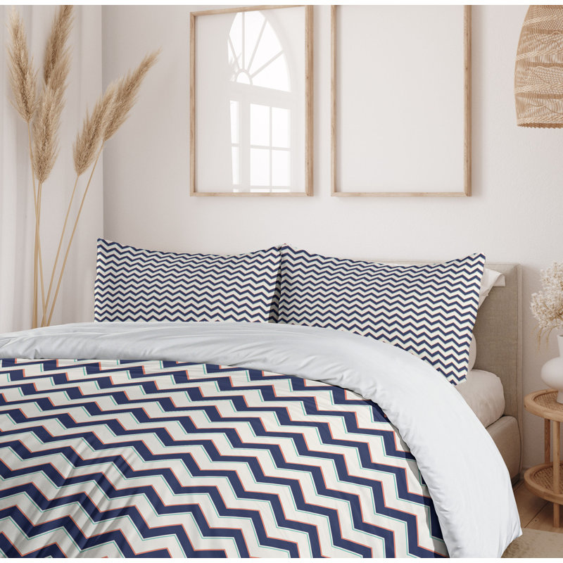 California King Multicolor Geometric Zig Zag Duvet Cover Set