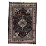 Hand-Knotted High-Quality Navy and Ivory Area Rug