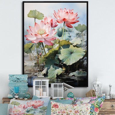 Art bouddhiste rose vert lotus - impression d'art mural bouddhisme