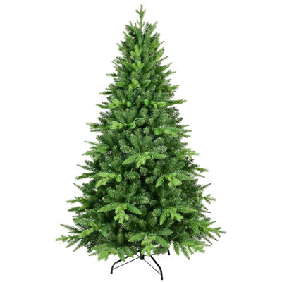 Pre-Lit Christmas Tree with 350 Warm White LED Lights, 1228 Tips Realistic PE+PVC Hinged Tree with Metal Stand, Full Artificial Xmas Tree for Holiday Decoration
