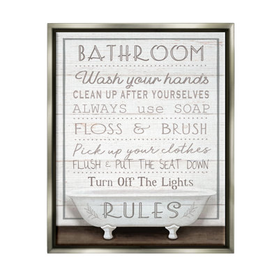 «Ba-572-Floater Rustic Bathroom Rules Tub» par Elizabeth Tyndall, art textuel sur toile