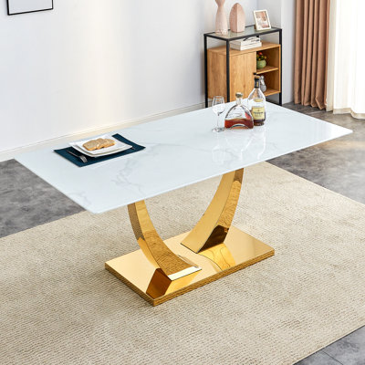 Mangla 71" Large Rectangular Modern Pedestal Tempered Glass Tea Table for Living Room