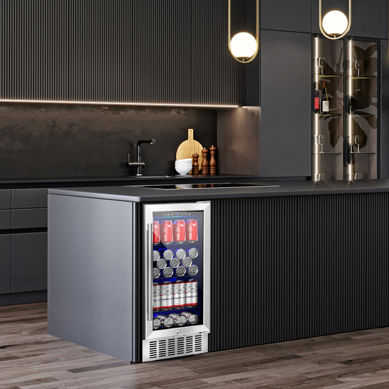 AOBOSI 14.96'' W Convertible 94 Cans (12 oz.) 2.88 Cubic Feet Beverage Cooler with Reversible Door