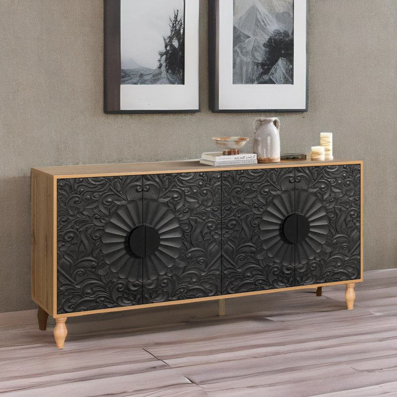 Buffet décoratif Nioma, Bois naturel / noir