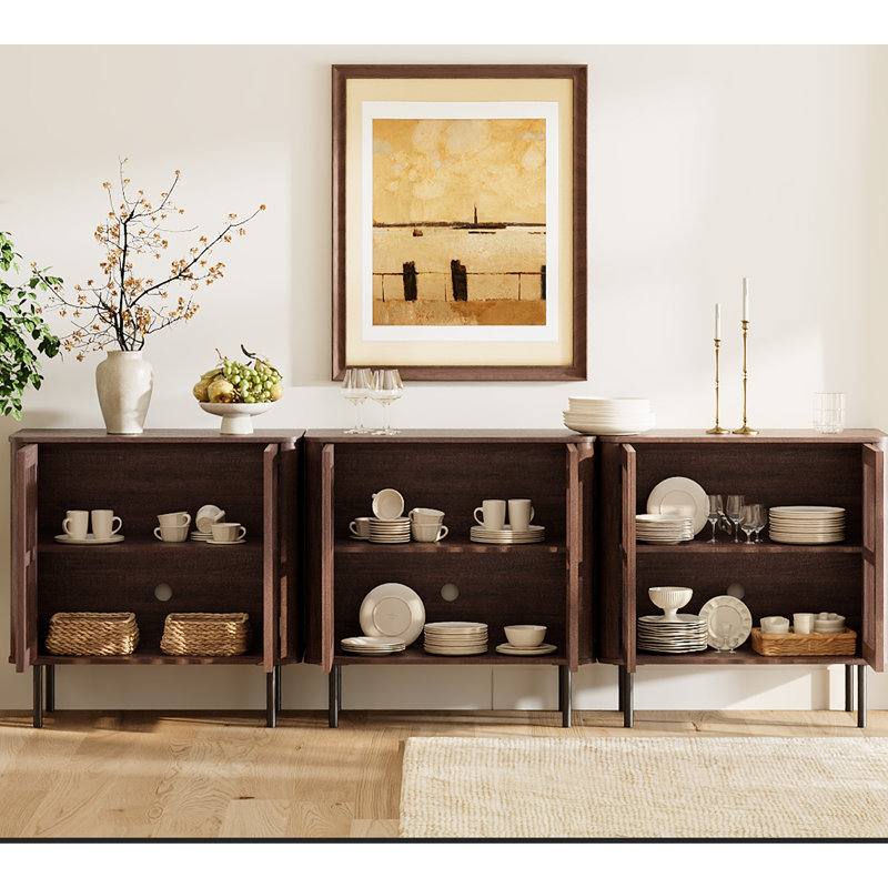 Buffet moderne de 240 cm (94,5 po) avec 6 portes et tablettes ajustables pour cuisine, salle à manger, salon, Walnut
