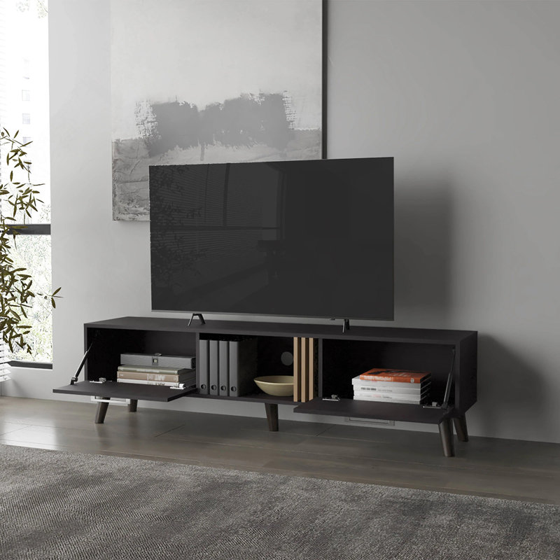 Meuble télé Wengue avec 2 portes et rangement ouvert