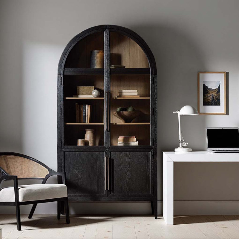 Bibliothèque arquée noire en bois massif
