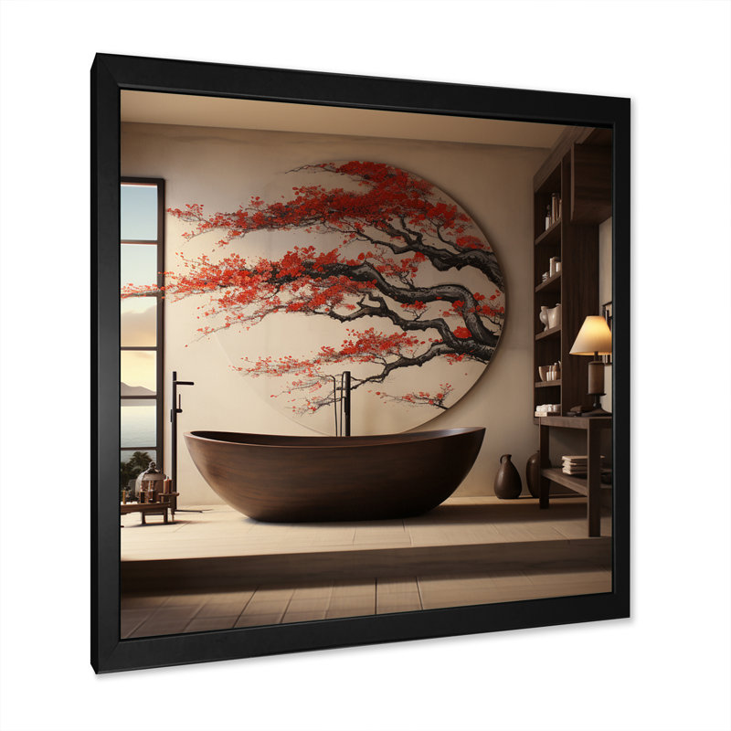 «Bathroom Bathroom», art mural japonais - Art mural de salle de bain, H 16 po x l 16 po x P 1 po, Cadre simple noir
