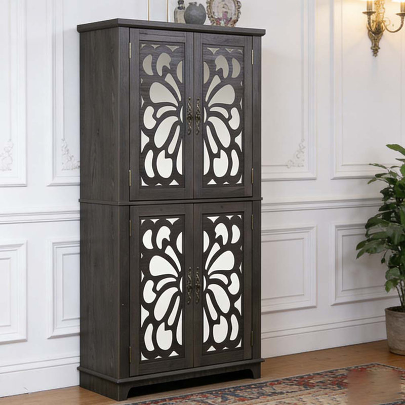 Cabinets Sideboard Buffet with 4 Mirrored doors