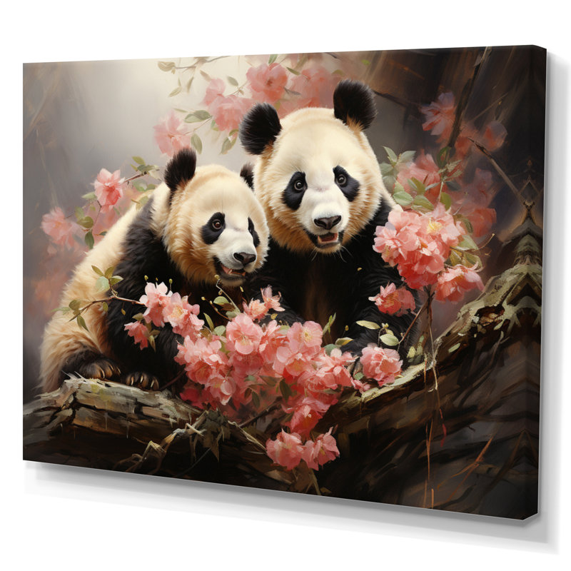 Damarrion China Pandas Playful II sur toile, 30" H x 40" W, Toile tendue