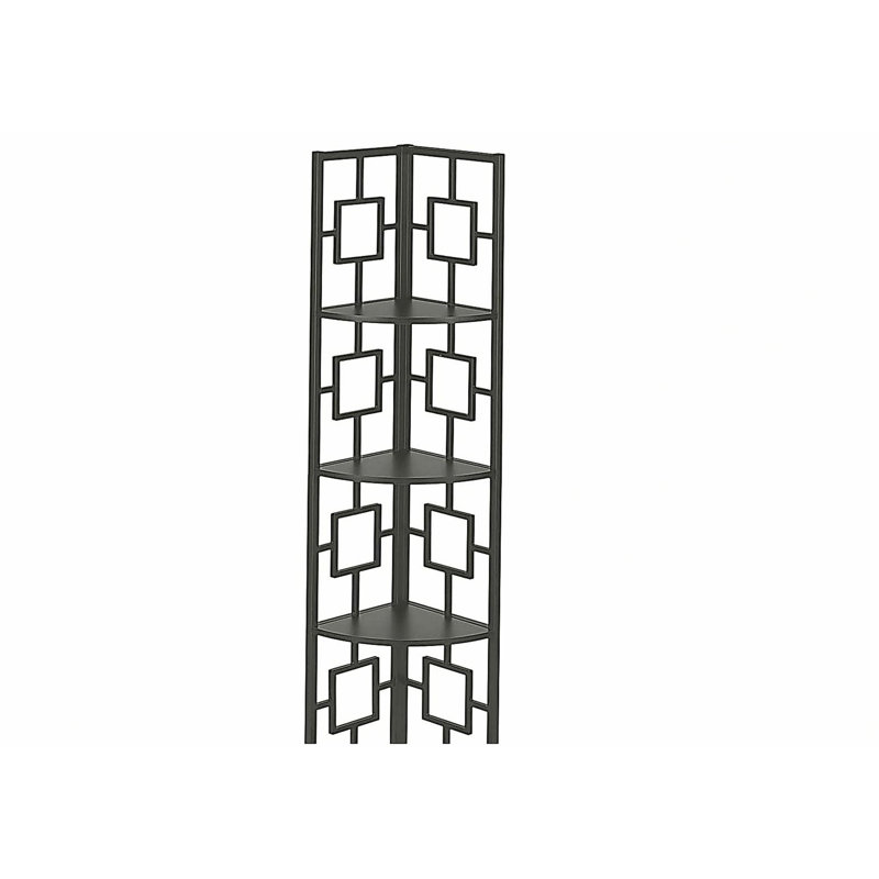 4-Tier Corner Etagere Bookshelf with Black Metal Frame, Space-Saving Design for Office or Bedroom, Black