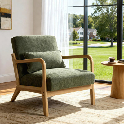 Fauteuil Mid-Century moderne avec structure en bois massif, coussin lombaire amovible et revêtement confortable pour le salon et le bureau