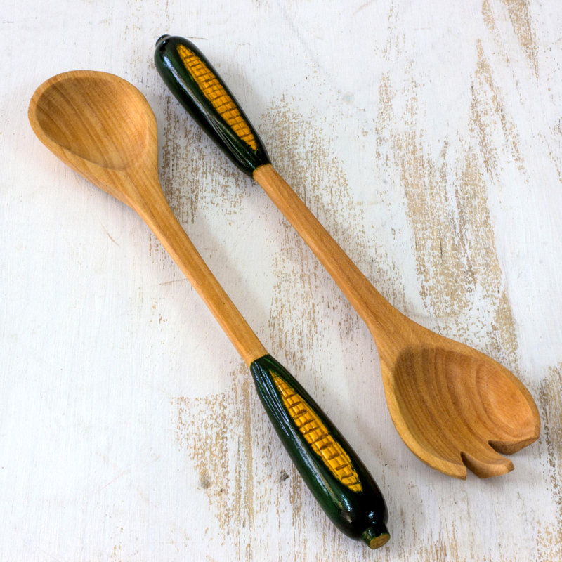 Desrosiers Piece Wood Stainless Steel Salad Servers