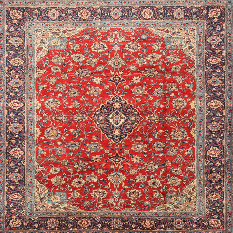 Tapis traditionnel rouge / gris / beige Dohosane, Carré 3 pi