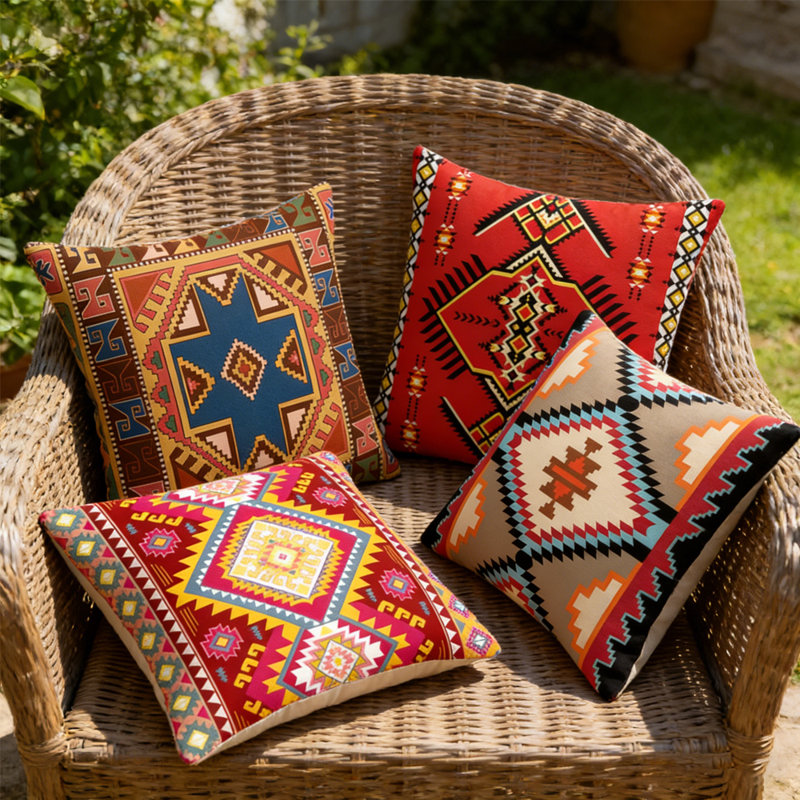 4-Pack Moroccan Style Decorative Pillow Cover For Home Sofa, Sofa Bed, Bed - 18*18 Inches Polyester Decorative Pillow Cover With Modern Pattern (Filler Not Included)