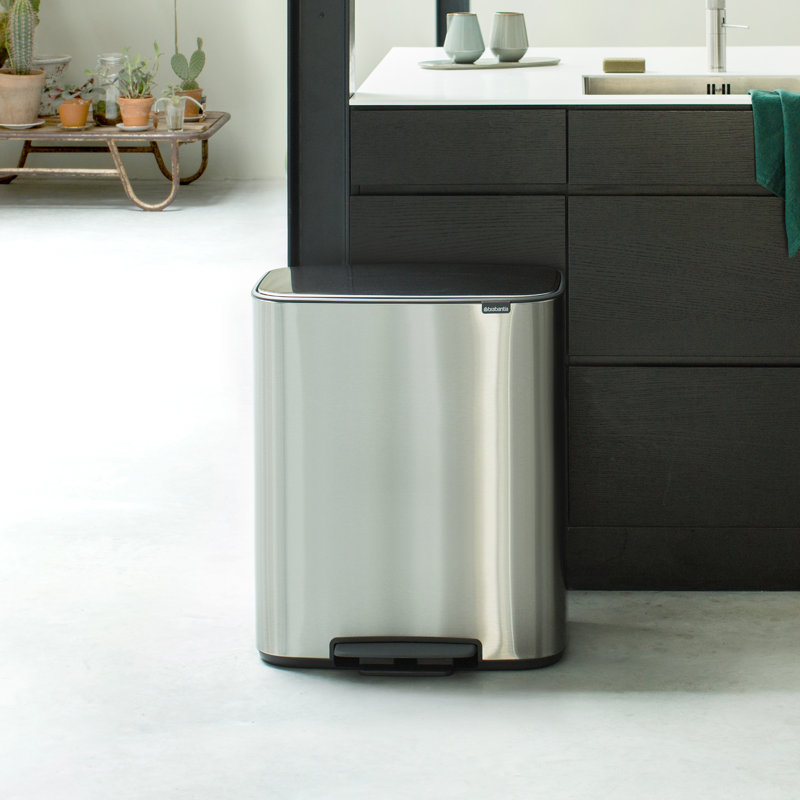 Brabantia Bo 30 Litre + 30 Litre Pedal Bin with Two Inner Buckets, Matt Steel