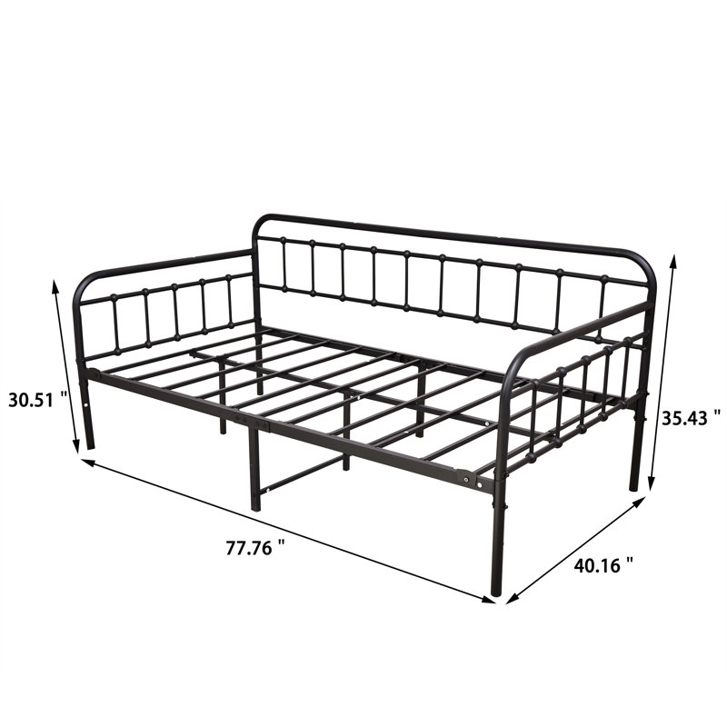 Structure de lit de jour en métal pour lit simple pour chambre à coucher, lit plateforme à lattes en acier robuste avec rangement sous le lit, sans sommier tapissier, noir