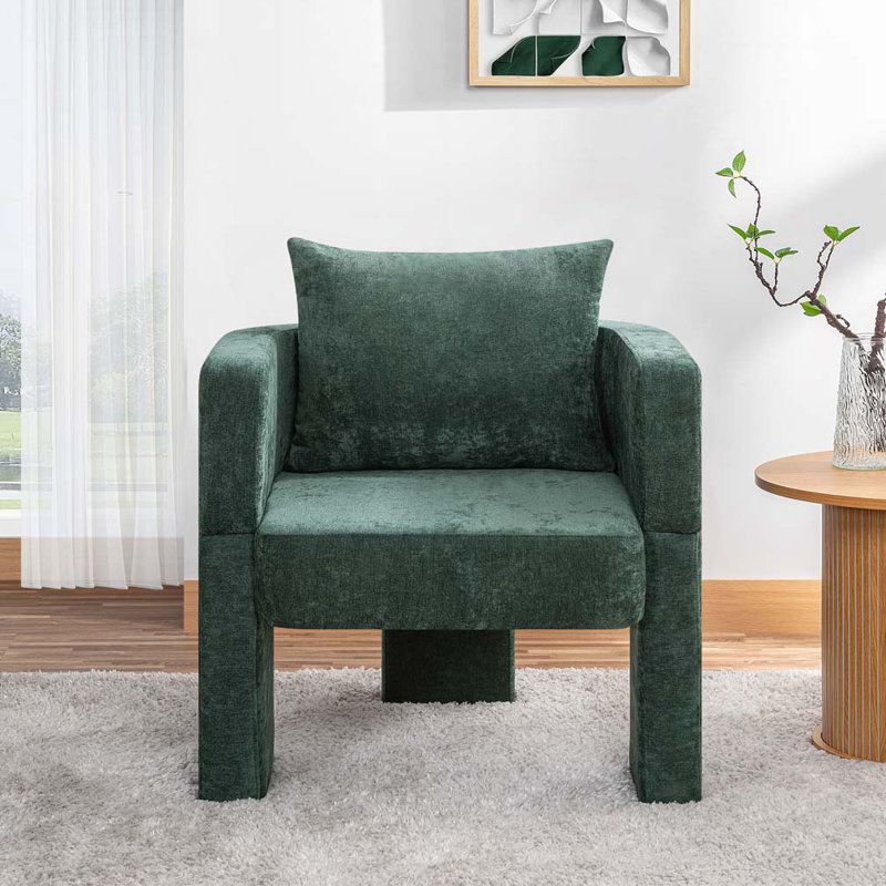 Fauteuil d'appoint en chenille avec accoudoirs ergonomiques et coussin amovible, Vert foncé