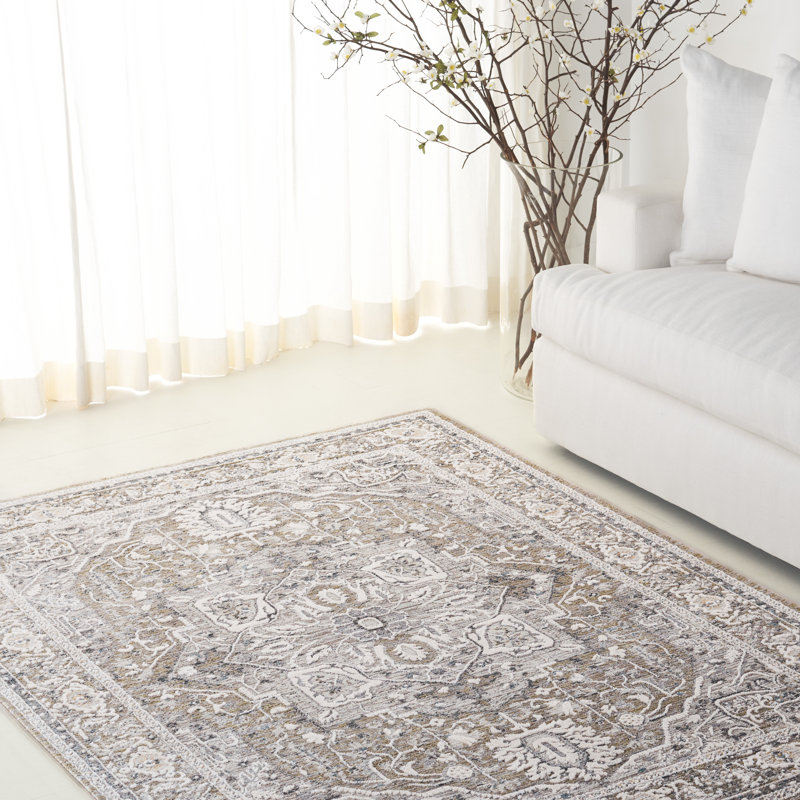 Tapis oriental en polyester Clover 1270, Rectangle 5 pi x 7 pi, Gris