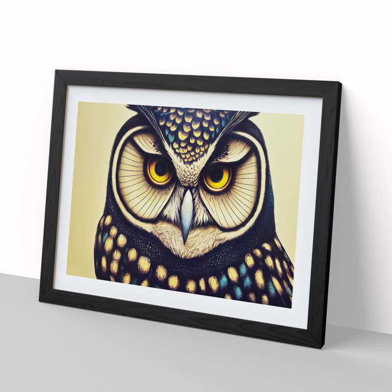 Effervescent Owl - Single Picture Frame Painting, Black, 46cm H x 64cm W x 2cm D