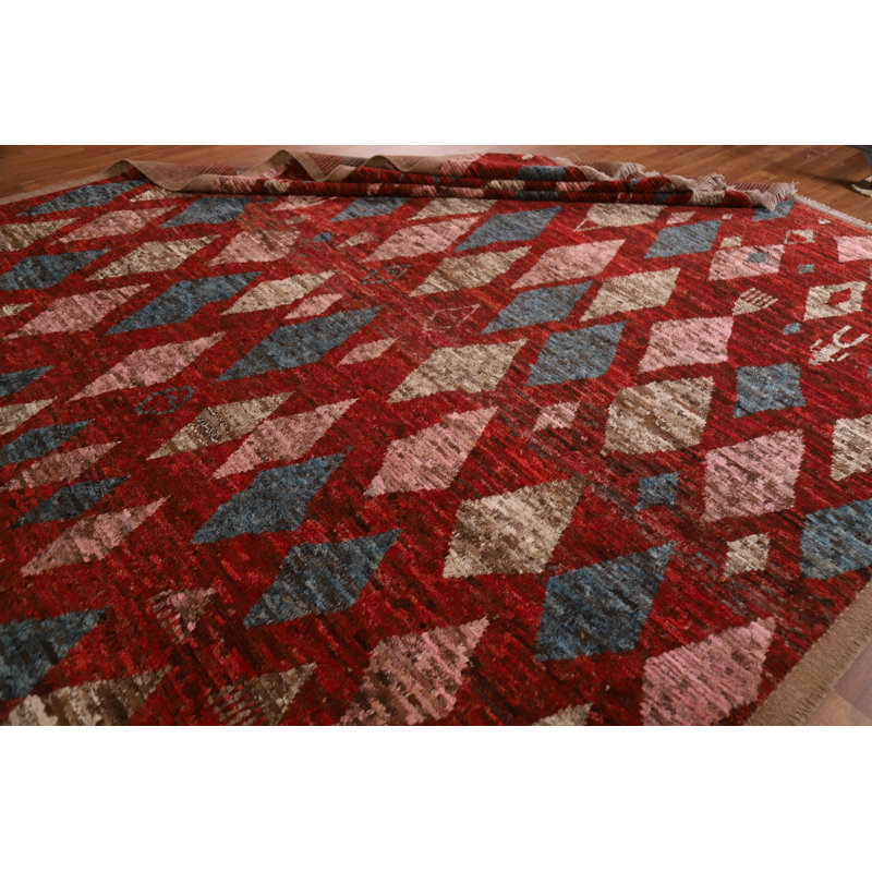 Tapis rouge marocain oriental fait à la main 9 x 12