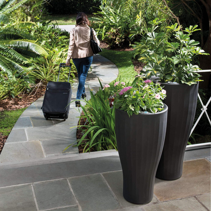 TruDrop Cup Self Watering Tall Planter, 29.53" H x 16" W x 16" D, Caviar Black