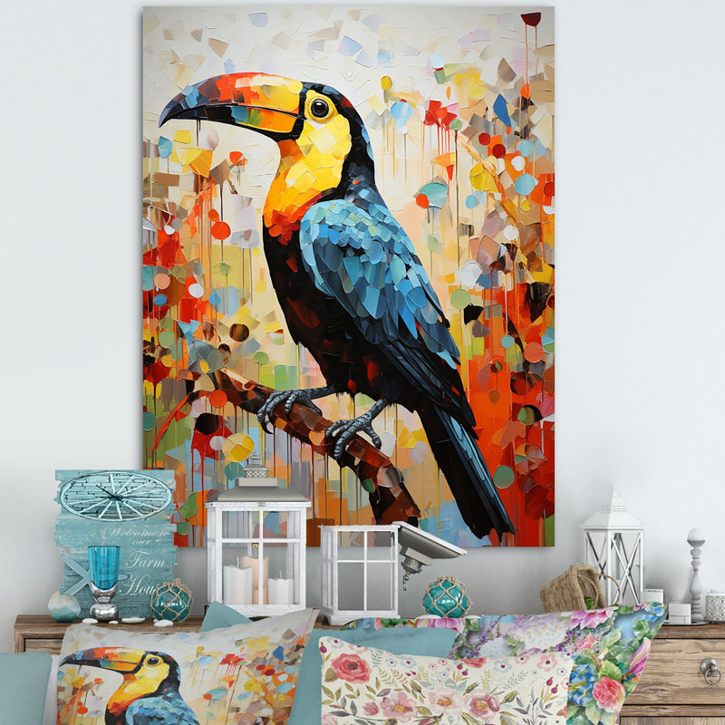 Jaune et bleu, jungle tropicale toucan, art animalier toucan, Toile tendue, H 40 po x l 30 po