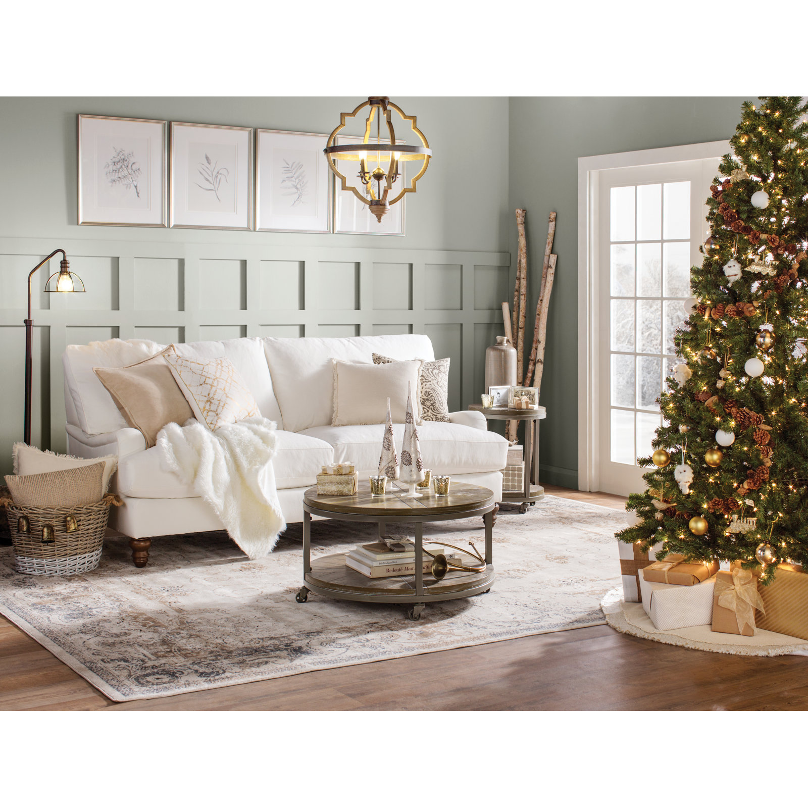 Freemont 4 - Light Dimmable Lantern Chandelier, Washed Pine, Not Included
