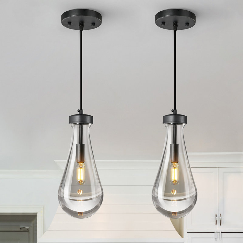 Luminaires suspendus en goutte d'eau Eduardo, Noir mat