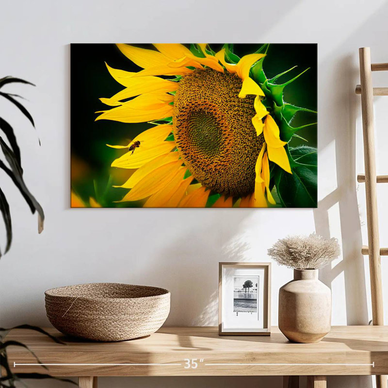 Abeille Harnek attirée par le tournesol, H 24 po x l 36 po