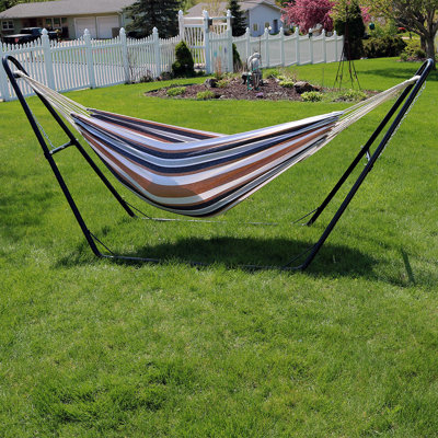 Poirier Fabric Cotton Double Brazilian Hammock with Multi-Use Universal Stand - Calming Desert