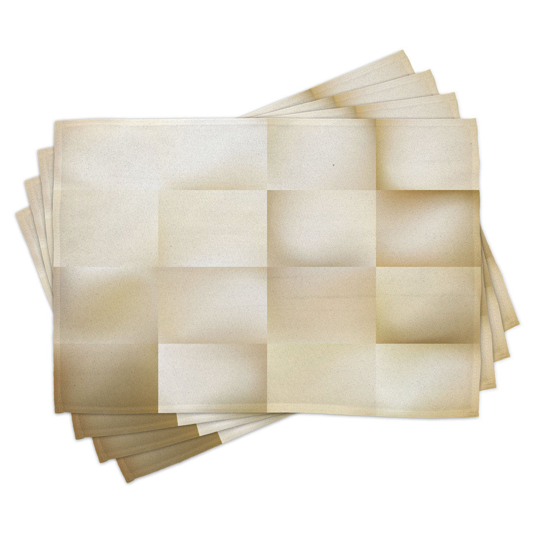 Platzdeckchen 4er Set, Abstrakt Quadratisch Schattig, Creme Beige