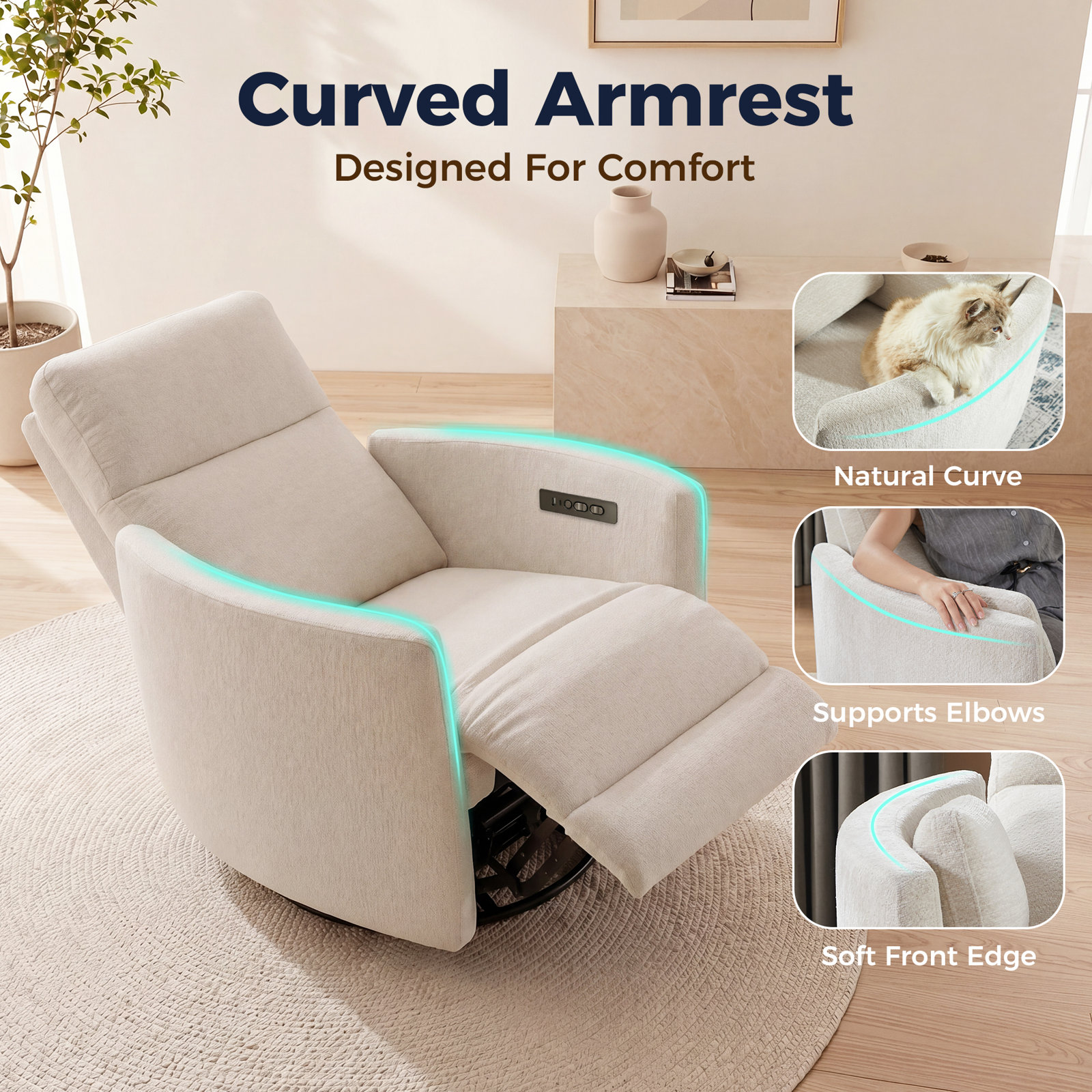 Peters Chenille Swivel Power Recliner