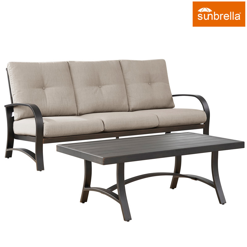 Ensemble de conversation d'extérieur / d'intérieur en aluminium 2 pièces avec coussins Sunbrella® et table basse 