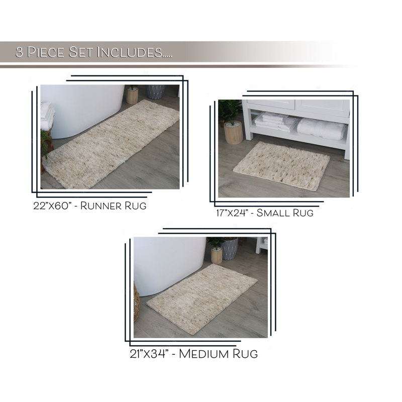 Cloud Comfort 100% Polyester Microfiber Bath Rug Set, Non Slip & Thick Plush Rugs for Shower-3Pc Set, Ivory