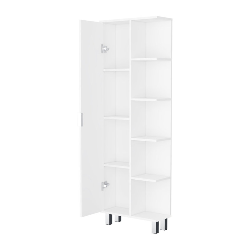 White 1-door Linen Cabinet For Bathroom Area - 9 Shelves, Graceful Enhancement, Wood Feature In Style Advancement, Trait