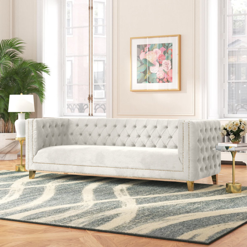 Michelle 90'' Velvet Sofa, Cream Velvet