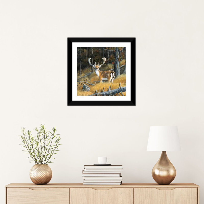 «Beautiful Deer», impression sur toile, Papier d'art encadré noir, Blanc, H 16 po x l 16 po x P 1 po