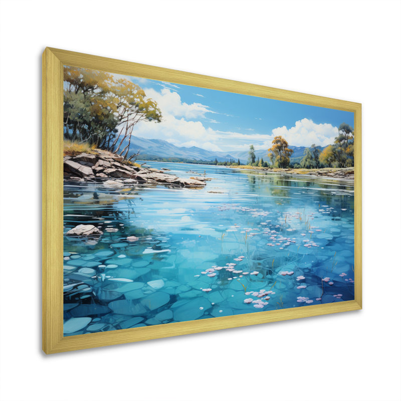 River Azure Mirrors I - Landscapes Canvas Wall Art, Cadre doré à une seule photo, H 24 po x l 32 po x P 1 po