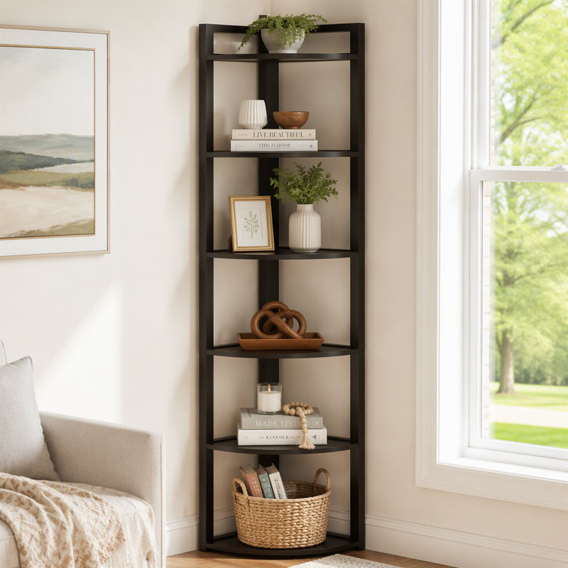 Étagère de coin à 6 niveaux, petite étagère de coin, Black