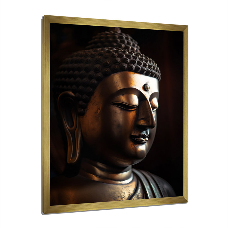 Impression sur toile - Statue de Bouddha doré en gros plan, H 20 po x l 12 po x P 1 po, Cadre doré simple