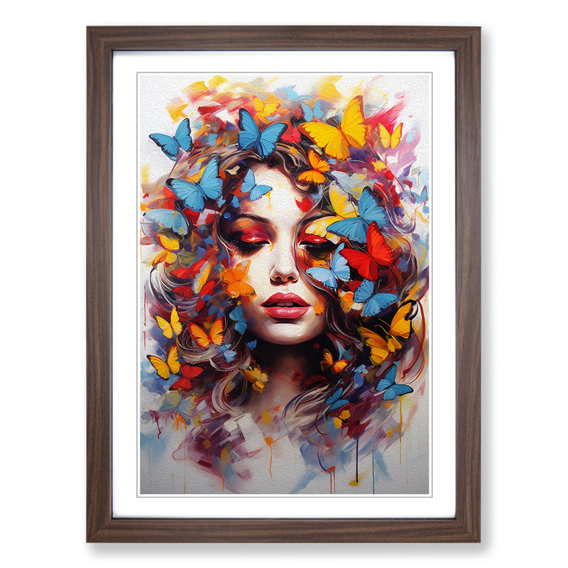 Butterfly Action Painting Art - Framed Print, Walnut Framed, 34cm H x 25cm W x 2cm D