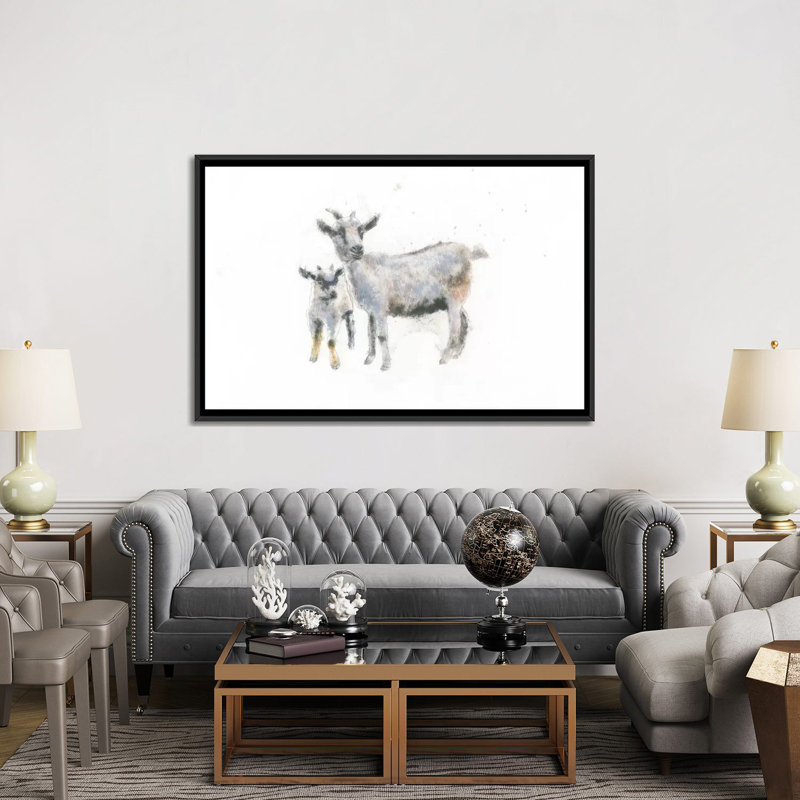«Goat and Kid», impression sur toile tendue, H 18 po x l 26 po x P 1,5 po, Toile avec cadre noir, Pas de tapis
