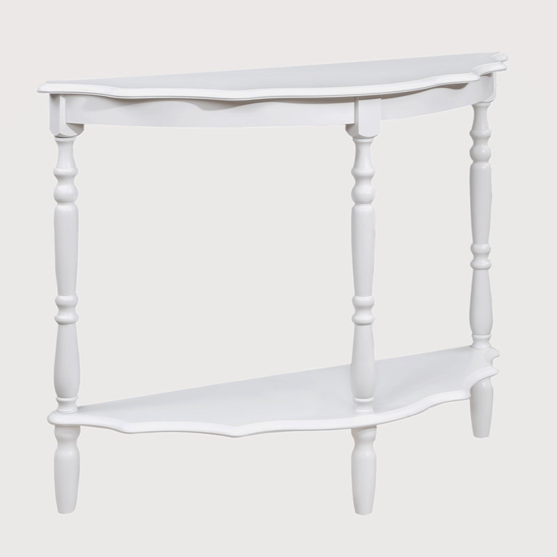 42'' Retro Circular Curved Half-Moon Console Table With Cloud Design Top And Open Shelf Solid Wood Frame And Legs, Milk White