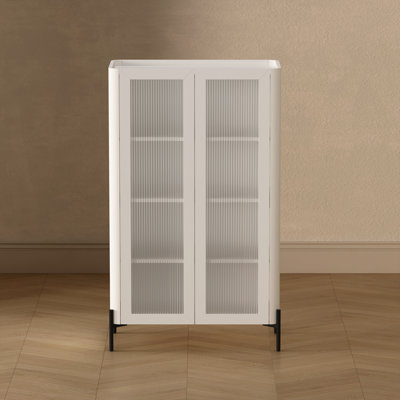 Abbey Modern Tempered Glass Bookcase Cabinet with Adjustable Shelves in White