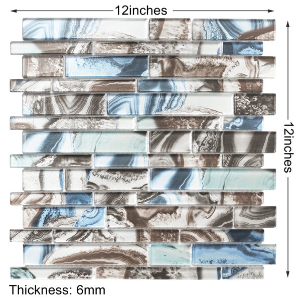 Blujellyfish Glass Tiles for Wall Backsplash Blue Subway Mosaic Tile- 4x12  Inch Sample Watch 